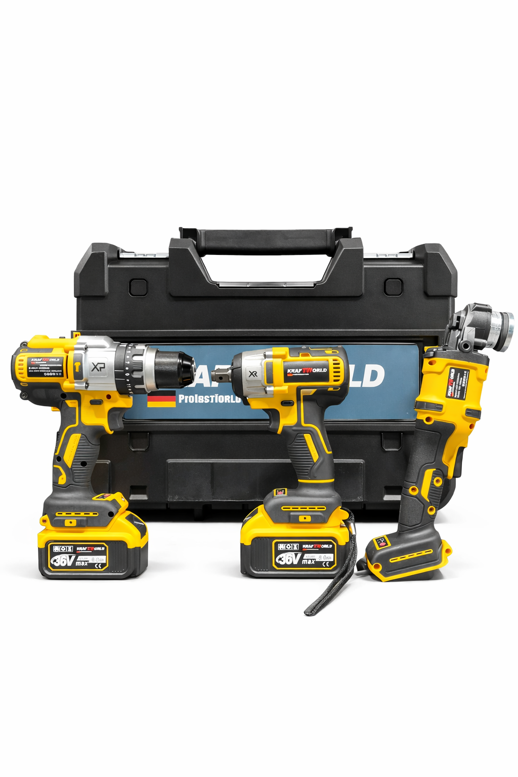 δραπ.τροχ.μπουλ.s183 Σετ Εργαλείων Μπαταρίας KRAFTWORLD 36V Δράπανο – Μπουλονόκλειδο – Τροχός - Image 1